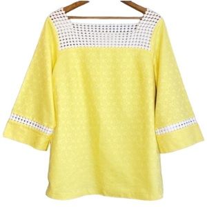 Lilly Pulitzer Bees Knees Floral Jacquard Tunic Bright Yellow White Crochet